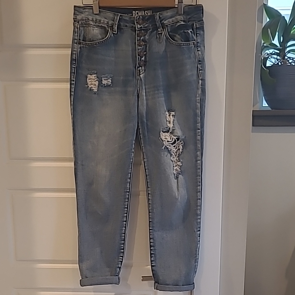 🟢Rewash Blue Boyfriend Jeans with Distressed Rips